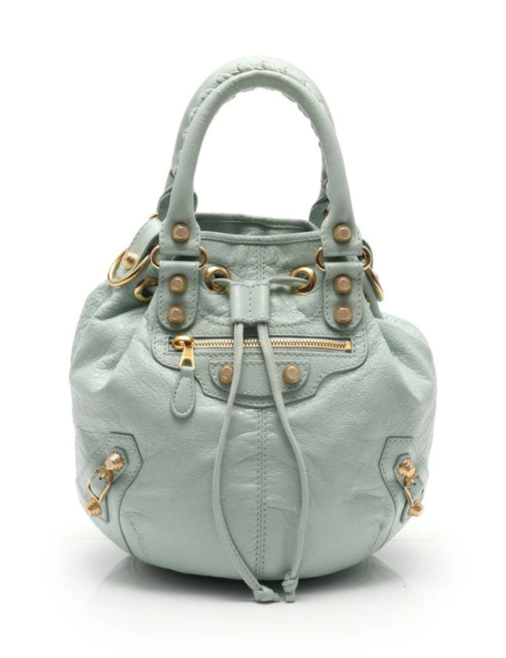 Balenciaga Handbag Shoulder Bag Giant Pompon Blue Leather Drawstring